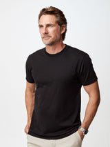 Ariel is 6'1, 175lbs and wears a size M # Black Crew Tee for Men | Fresh Clean Threads